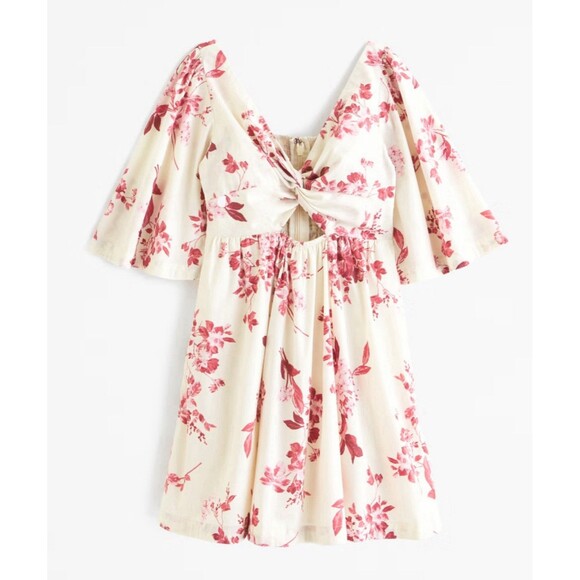 Abercrombie & Fitch Dresses & Skirts - Abercrombie And Fitch Pink Floral Mini SunDress XLP Womens Puff Sleeve Cut-out